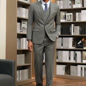 Green W/Blue Pinstriped Peak Lapel 3 Piece Stacy Adams Men's Suit